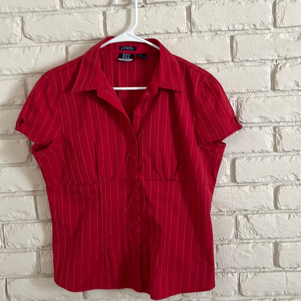 Red pin stripe blouse